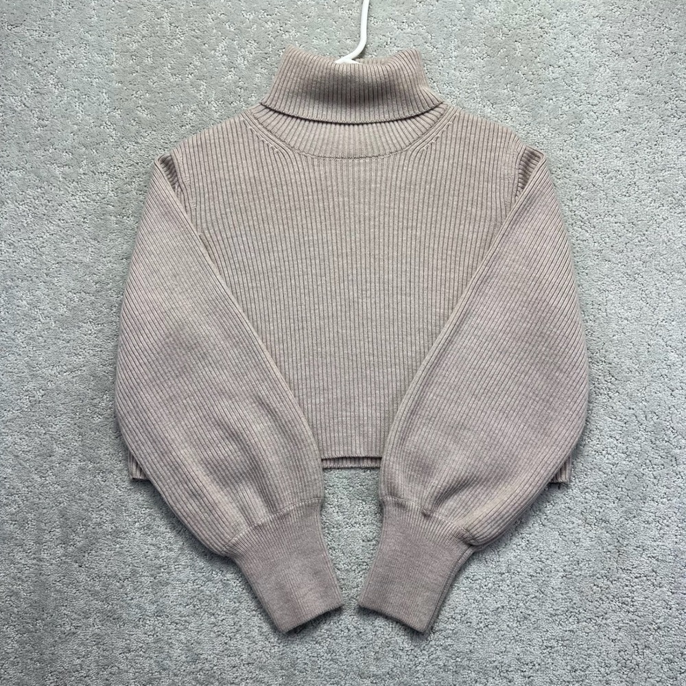Wilfred Sweater Women Large Mauve Taupe Ribbed Turtleneck Merino Wool Rebecca